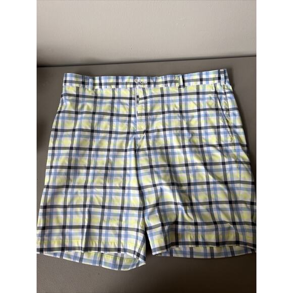 Nike Golf Shorts Blue Green White Plaid Dri-Fit Stretch Pockets Men Size 42 - Picture 1 of 5